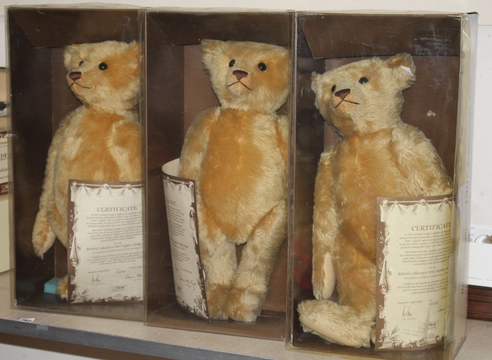Three Steiff 1907 limited edition collectors bears, number 061, 310 and 332